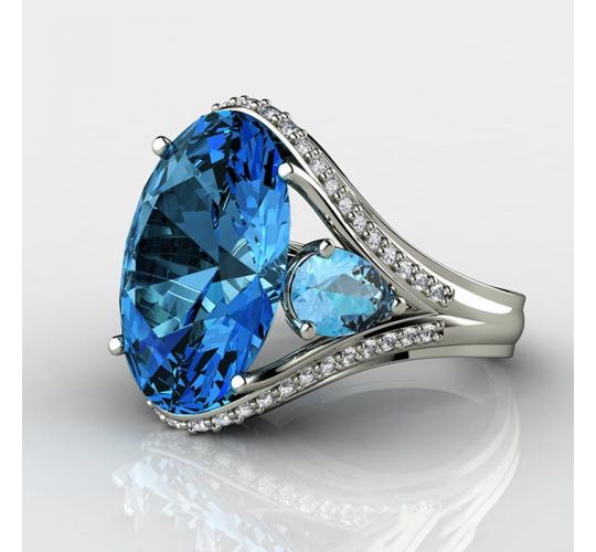 12pcs Blue Sapphire Oval Three Stone Zircon Crystal Ring – 4 Sizes 3 Each (Size: 6,7,8,9)|GCJ327|UK SELLER