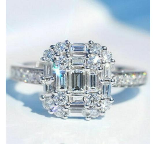 10pcs Princess Square Silver Simulated Diamond Cluster Ring 5 Sizes 2 Each (Size: 6,7,8,9,10)|GCJ332|UK SELLER