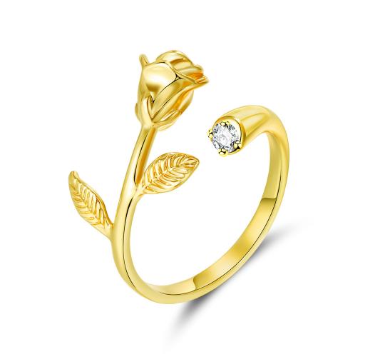 10pcs Golden Rose Flower with Zirconia Crystal Open Ring Adjustable|GCJ333|UK SELLER