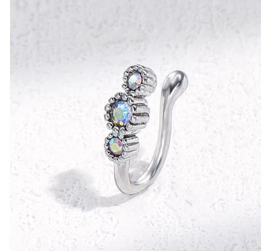 10pcs Three Stone Colourful Gem Crystal Nose Clip Body Jewellery|GCJ335|UK SELLER