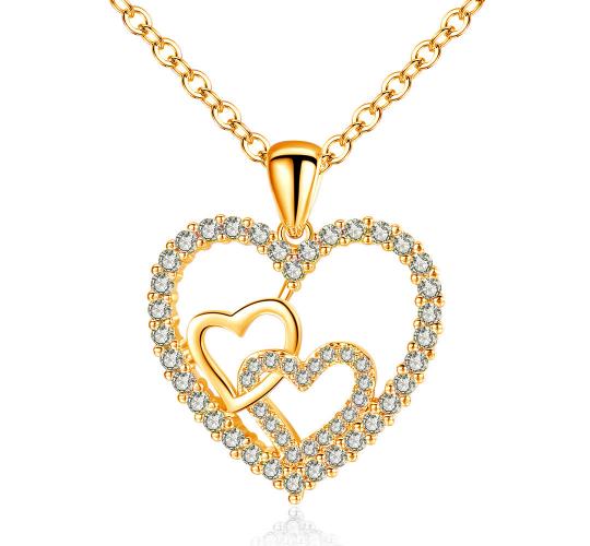 10pcs Double Heart Zirconia Crystals Love Gold Tone Pendant Necklace|GCJ338|UK SELLER