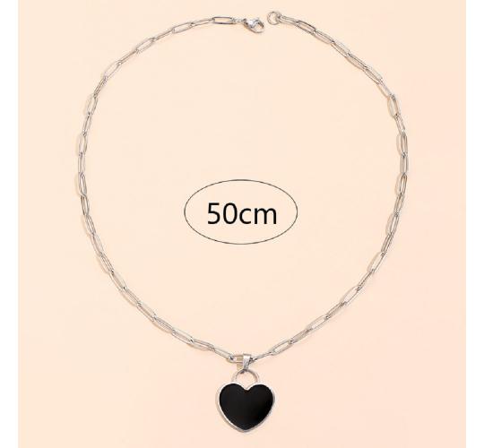 10pcs Heart Black Enamel Silver Tone Pendant Necklace|GCJ346|UK SELLER