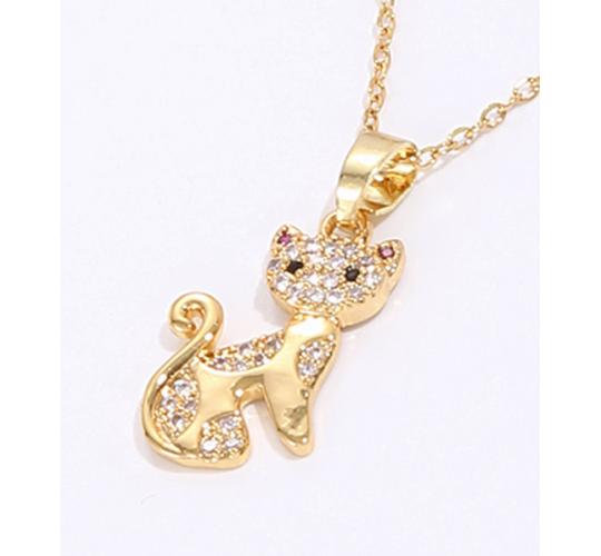 10pcs Cat Pet Crystal Filled Gold Tone Pendant Necklace|GCJ348|UK SELLER