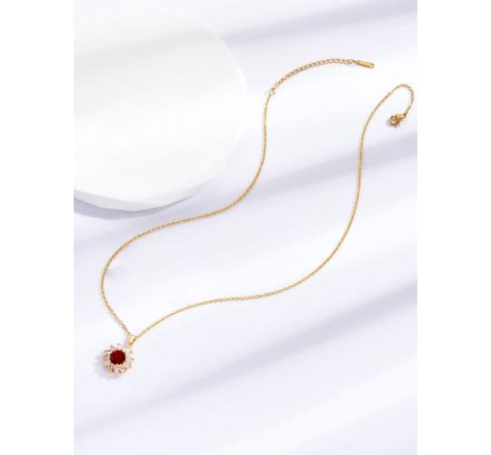 10pcs Red Ruby Zircon Crystals Gold tone Pendant Necklace|GCJ340|UK SELLER