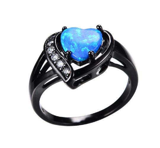 12pcs Heart-Shaped Black Gold Plated Blue Zircon Crystal Ring – 4 Sizes 3 Each (Size 6,7,8,9)|GCJ354|UK SELLER