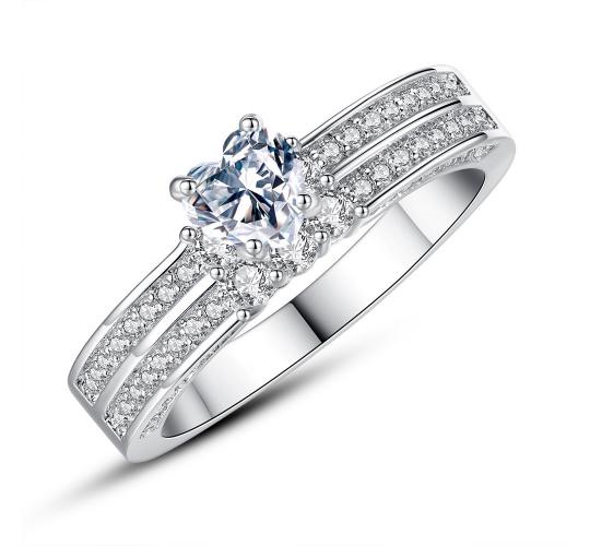 12pcs Double Row Heart Band Zircon Crystal Silver Tone Ring – 4 Sizes 3 Each (Size 6,7,8,9)|GCJ355|UK SELLER