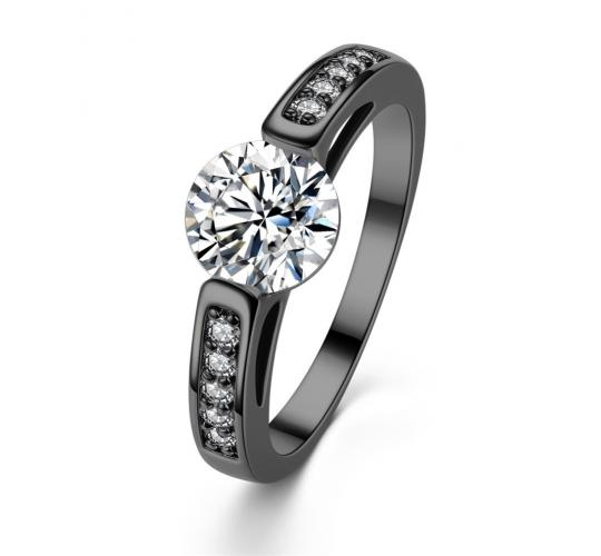 12pcs Solitaire Black Gold Plated Clear Zircon Crystal Ring – 4 Sizes 3 Each (Size 6,7,8,9)|GCJ356|UK SELLER