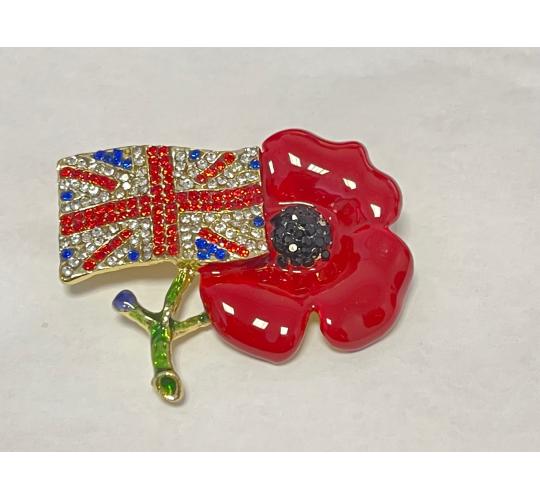 10pcs Luxury Women Poppy Brooch with Red flower Diamantes UK Flag Pins Remembrance|GCJ362|UK SELLER