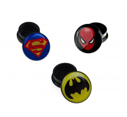 Wholesale Joblot Of 200 Single Superhero Plastic Stretcher Plug Screw Fit Flesh Tunnel 6-24mm