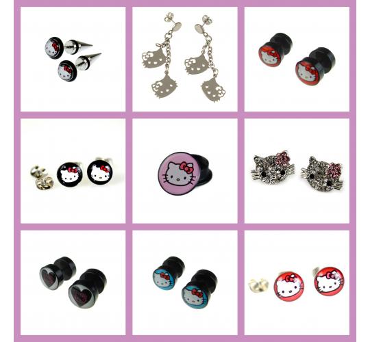 Wholesale Joblot of 100 Hello Kitty Earrings and Ear Plugs Mixed Designs