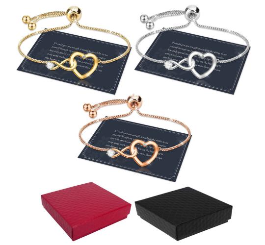 12pc Exquisite Adjustable Infinity Heart Bracelets with Premium Crystal Plus 12 Message Boxes - 3 Colours 4 Each |GCJ188NewDesign+Box|UK SELLER