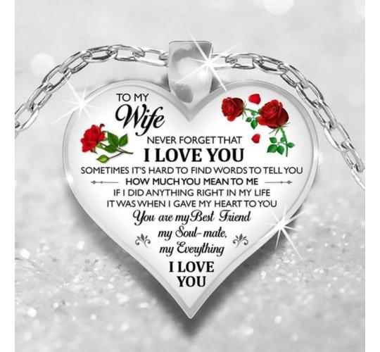 10pcs - To My Wife Love Heart-Shaped Red Rose Silver Tone Pendant Necklace|GCJ363-Wife|UK SELLER
