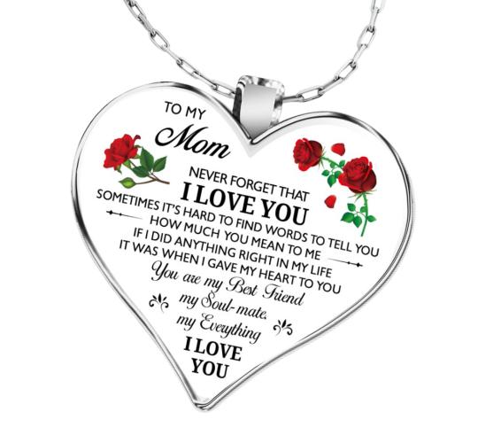 12pcs - To My Mum Love Heart Red Rose Flower Silver Tone Pendant Necklace Plus 12 Message Boxes - 4 Types 3 Each |GCJ364-Rose Mum+Box|UK SELLER