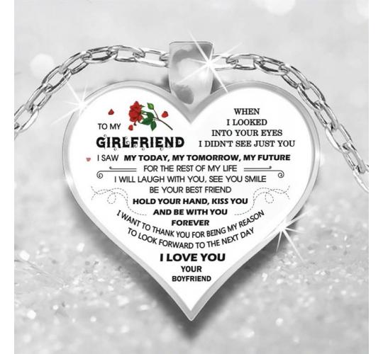 10pcs - To My Girlfriend Love Heart Red Rose Flower Silver Tone Pendant Necklace|GCJ366-Girlfriend|UK SELLER