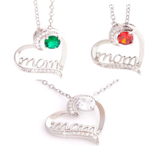 50pcs Mum Heart-shaped Zircon Crystals Pendant Necklace in Clear, Red, Green - 3 Colours 4 Each|GCJ551|UK SELLER