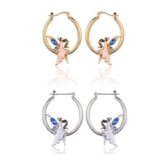 10 Pairs - Dancing Lady Fairy Hoop Earring with Blue Crystals in Colour Silver and Gold - 2 Colours 5 Each |GCJ542-Silver/Gold|UK SELLER