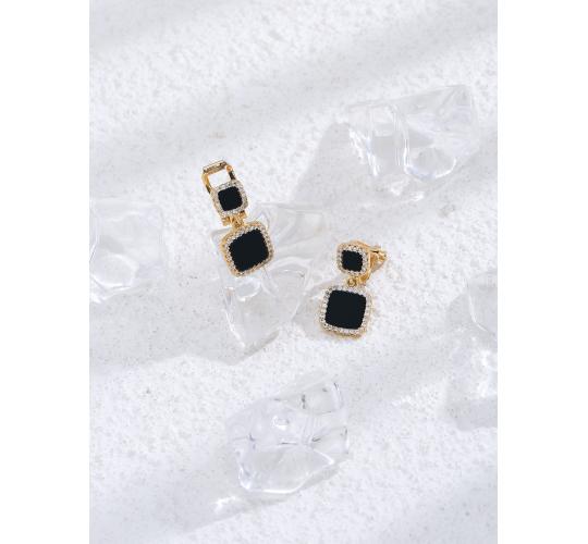 10 Pairs - Gold Tone Square Black Drop Earrings Ear Clip Cuff Non Pierced|GCJ554|UK SELLER