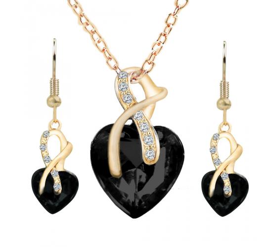 20 pcs - Black/Blue Necklace and Earrings Set with a Heart Theme (10 Sets)|GCC014-Random|UK SELLER