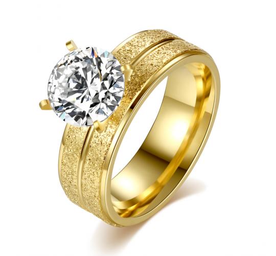 12 pcs - Stainless Steel Solitaire Zircon Crystal Wide Band Gold Ring in Size K,M,P,R– 4 Sizes 3 Each|GCC069-K,M,P,R|UK SELLER