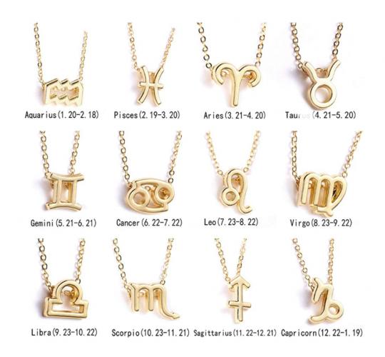 24 pcs - Gold Star Signs 12 Zodiac Constellations Symbol Pendant Chain Necklace- 12 Styles 2 Each|GCC089-Variation|UK SELLER