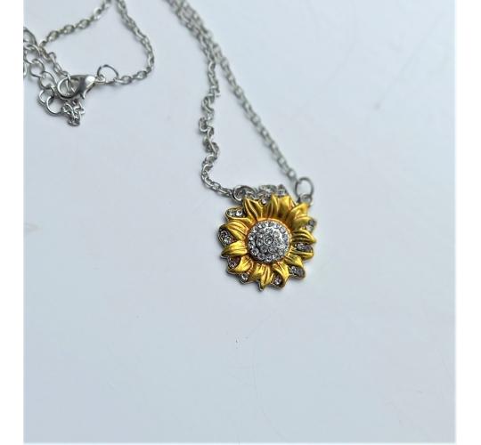 10 pcs - Sunflower Pendant Necklace Gold And Silver Tone With Crystals|GCC091|UK SELLER