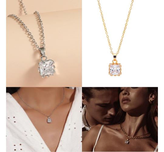 10 pcs - Princess Cut Solitaire Crystal Pendant in Gold and Silver - 2 Colours 5 Each|GCC104-Gold/Silver|UK SELLER