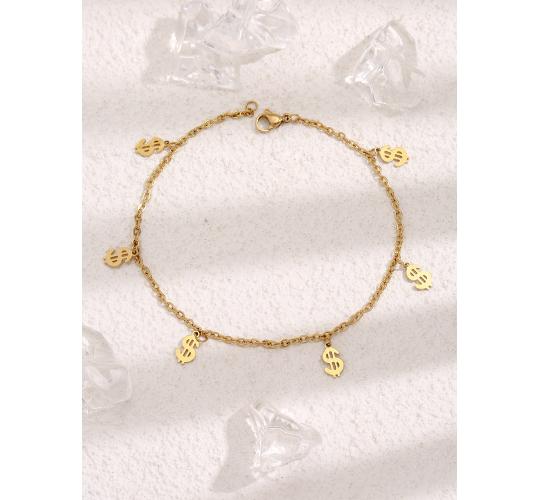 10 pcs - Golden Chain Anklet/Bracelet with Dollar Charms|GCJA001|UK SELLER