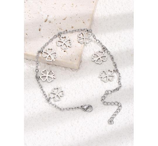 10 pcs - Silver Chain Anklet/Bracelet with Four-leaf Clover Charms|GCJA003-Silver|UK SELLER