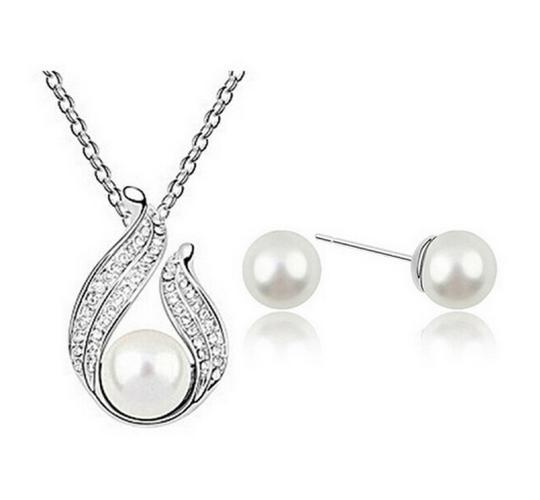 20 pcs - Elegant Silver Drop Design with Pearl Earrings and Crystal Pendant Necklace Sets (10 Sets)|GCJ160+GCJ231|UK SELLER