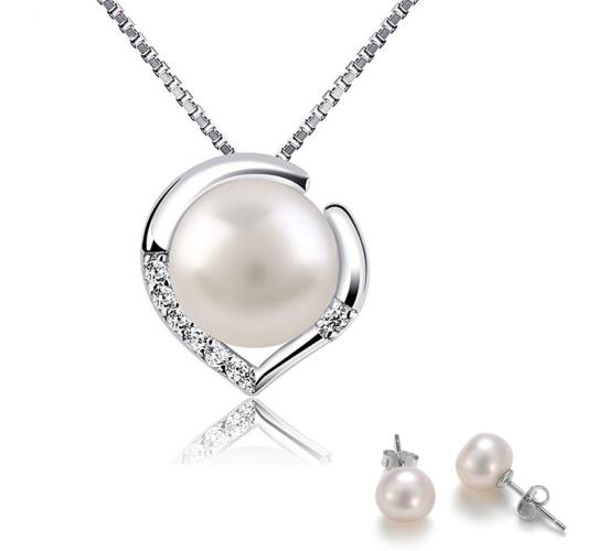 20 pcs - Pearl Heart Crystal Silver Tone Pendant Necklace and Earrings Set (10 Sets)|GCJ543+GCJ231|UK SELLER