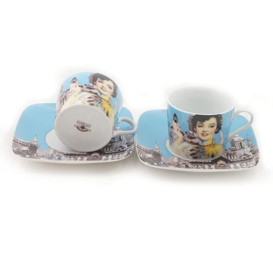 6 x Impression Shanghai Set of Two 250cc Cups & Square Saucers in Gift Box
