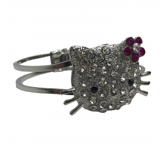 Wholesale Joblot Of 36 Silver Cat With Pink Flower Fashion Bracelets