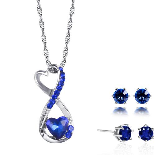 20 pcs - Crystal Love heart Figure 8 Necklace – Clear and Blue - 2 Colours 10 Each (10 Sets)|GCC096-Blue+GCJ019-Blue|UK SELLER