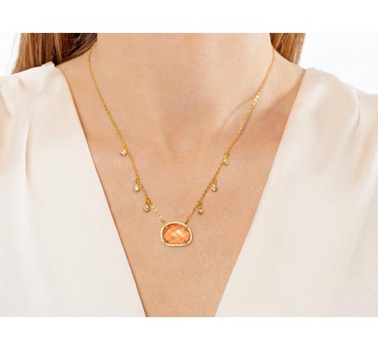 Samantha - Gold plated necklace with nude stone pendant.