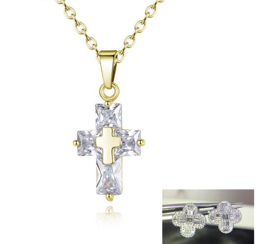 20 pcs - Golden Christian Cross Crystal Necklace and Earrings Set – 10 Sets|GCC061+GCC033|UK SELLER