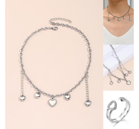 20 pcs -Love Heart Charms Pendants Choker Necklace and Open Rings Set – 10 Sets|GCJ227+GCC136|UK SELLER