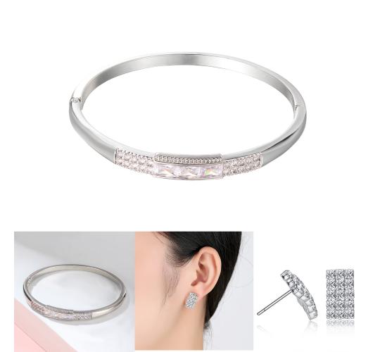 20 pcs - Crystal Silver Tone Luxurious Square Bangle and Earrings Set – 10 Sets|GCC009 +GCC051|UK SELLER