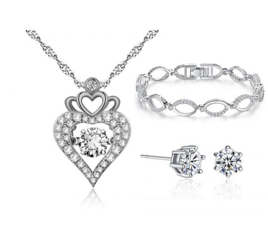 30 pcs - Love Heart Crystal Pendant Necklace Bangle Earrings Tri-Set - 10 Sets|GSV004GSVB061GCC070-Tri-Set|UK SELLER
