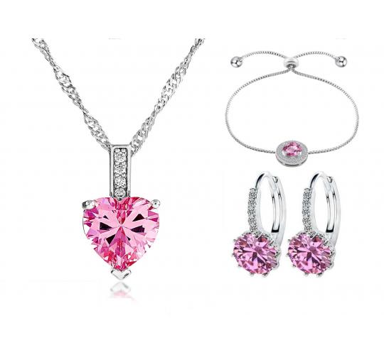 30 pcs - Crystal Pink Sapphire Pendant Necklace Bracelet and Earrings Tri-Set - 10 Sets|GCJ005GCJ024GCJ525-Pink Tri-Set|UK SELLER