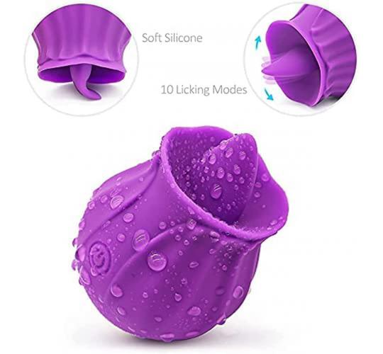 5 pcs - 10 Frequencies Touch of Happiness Powerful Rose Tongue Mini Massager Vibrator - Purple|GCAP118-Purple|UK SELLER