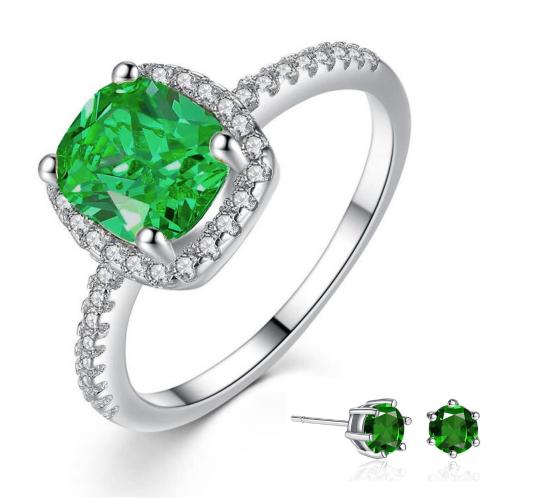 20 pcs - Vintage Emerald Green Zircon Crystal Ring and Stud Earrings Set - Random Ring Size - Total 10 Sets|GSV004GCJ048-Random Ring Size|UK SELLER