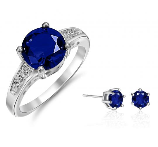 20 pcs - Brilliant Cut Blue Cubic Zirconia Stud Earrings and Ring Set - Random Ring Size - Total 10 Sets|GCJ012+GCJ019-Blue-Random Ring Size|UK SELLER