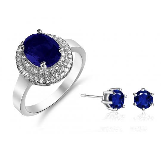 20 pcs - Beautiful Princess Style Silver Plated Blue Crystal Ring and Earring Set - Random Ring Size - Total 10 Sets|GCJ013+GCJ019-Blue-Random Ring Si