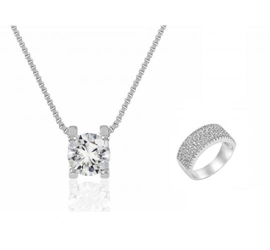 20 pcs - Premium Crystal Pendant and S925 Silver Plated Cubic Zirconia CZ Ring Set - Random Ring Size - Total 10 Sets|GCJ022+GSV021-Random Ring Size|U