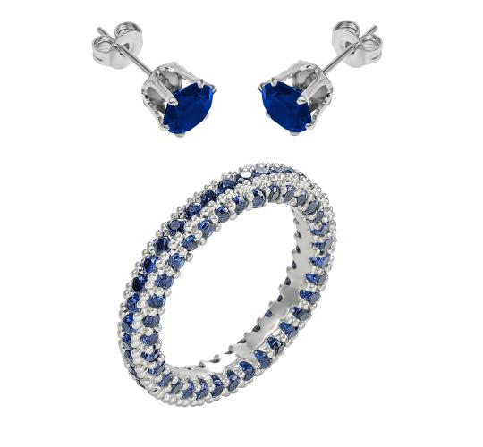 20 pcs - Blue Eternity Cubic Zirconia Crystals Band Ring and Earring Set - Random Ring Size - Total 10 Sets|GCJ026GCJ019-Random Ring Size|UK SELLER