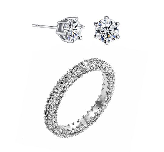 20 pcs - Clear Eternity Cubic Zirconia Crystals Band Ring and Earring Set - Random Ring Size - Total 10 Sets|GCJ025GSV004-Random Ring Size|UK SELLER