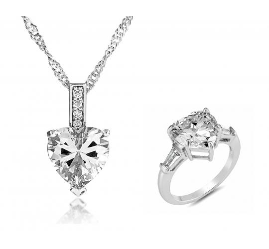 20 pcs - Clear Stunning LoveHeart Crystal Pendant and Ring Set - Random Ring Size - Total 10 Sets|GCJ029+GCJ024Clear-Random Ring Size|UK SELLER