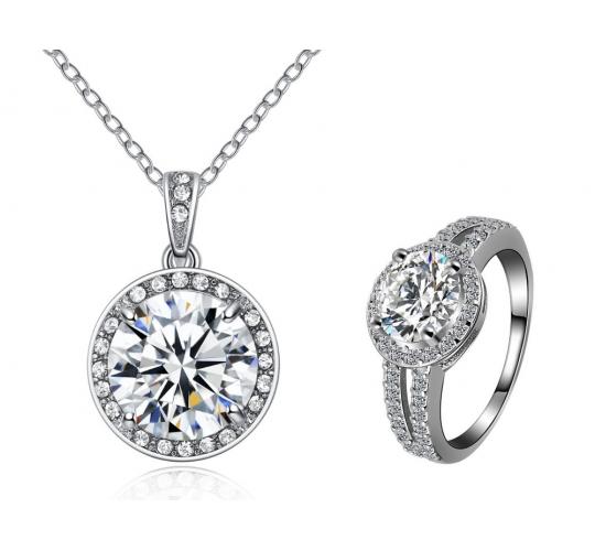 20 pcs - Classy Halo Crystal Pendant and Ring Set - Random Ring Size - Total 10 Sets|GCJ031+GCC060-Random Ring Size|UK SELLER