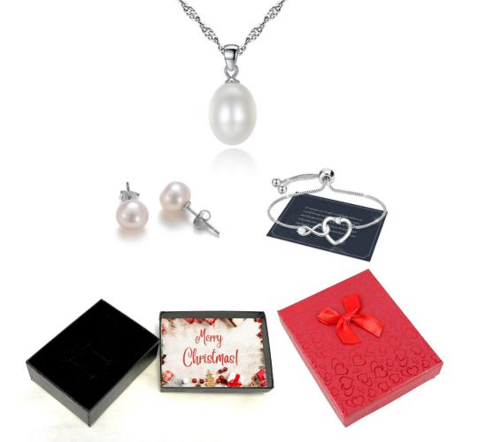 30 pcs - Freshwater Pearl Pendant Necklace Bracelet Earrings Silver Tone Tri-Set With Christmas Message Box - 10 Sets|GCJ188GCJ221GCJ231-XmasBox|UK SE