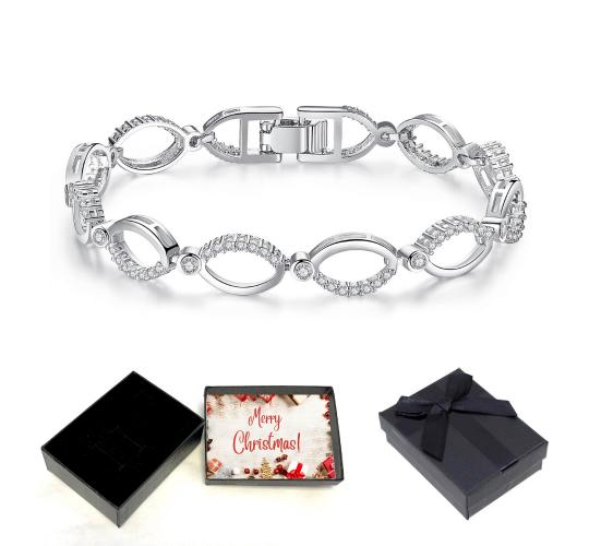 10 pcs - Multi-Link Infinity Bracelet with Premium Crystal Silver Plated With Christmas Gift Box|GSVB061-Silver-Plain-XmasBox|UK SELLER